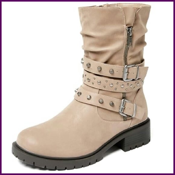 Wide Width Ankle Boots Plus Size Flat Slouchy Combat Booties - Picture 2 of 8